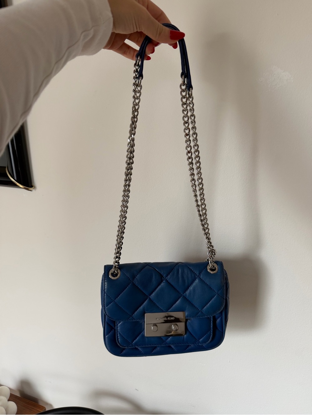 Michael Kors Quilted Navy Crossbody with Silver Chain